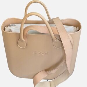 O Bag Large Tan Tote Made in Italy | Leather Handles & Strap Canvas Insert NWOT